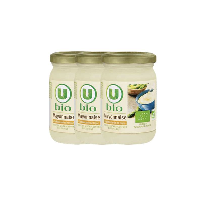 Lot de 3 x Mayonnaise à la moutarde de Dijon BIO, U (180 g)