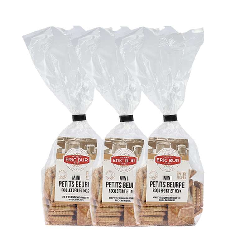 Lot de 3 x Mini petit beurre au Roquefort et aux noix, Eric Bur (125 g)