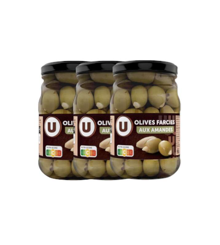 Lot de 3 x Olives farcies aux amandes, U (120 g)