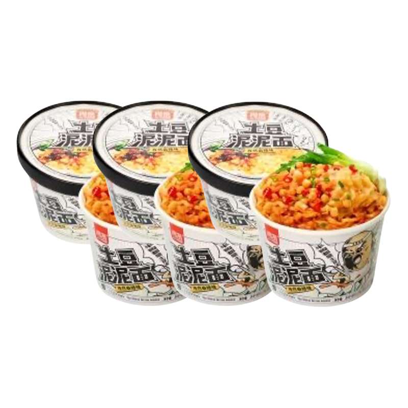 Lot de 3 x Purée de pommes de terre nouilles cumin saveur épicée, Akuan (105 g)