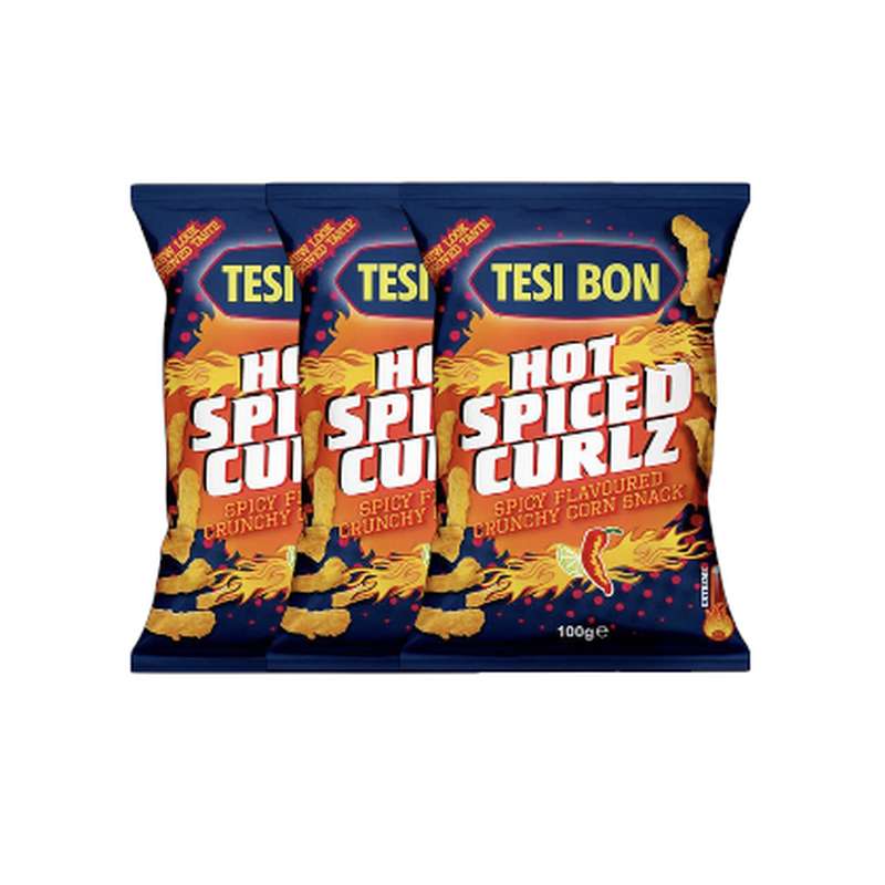 Lot de 3 x Snacks croustillants de maïs saveur épicée, Tesi Bon (100 g)