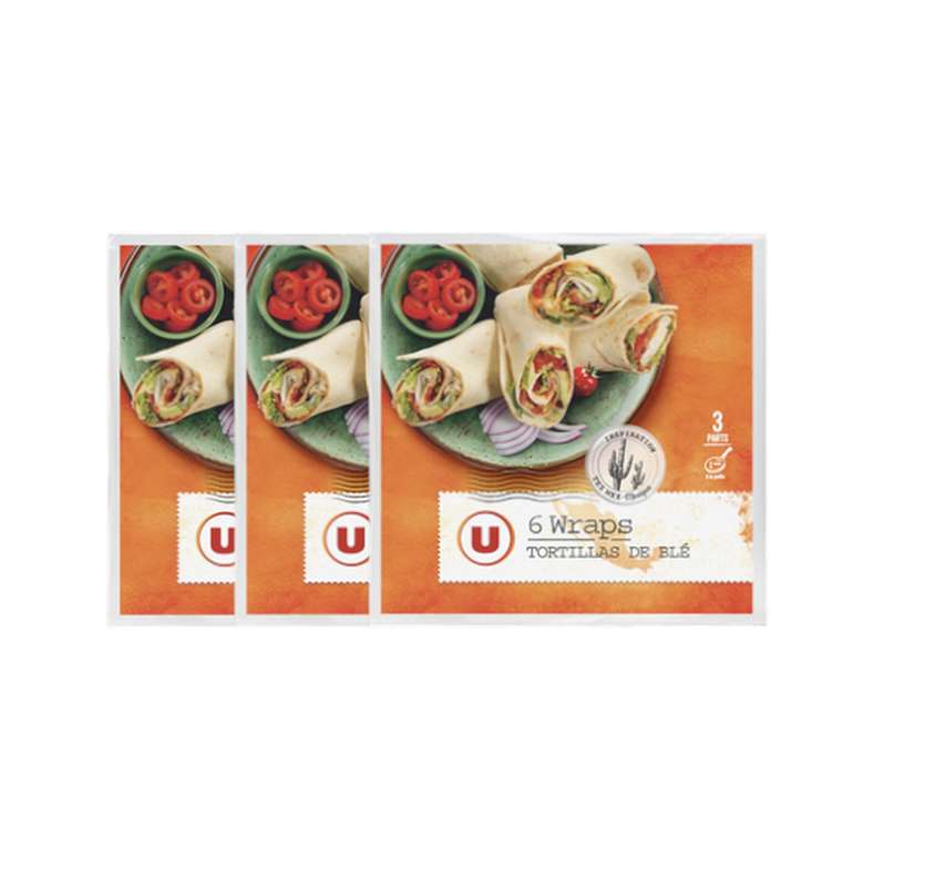 Lot de 3 x Wraps tortillas de blé, U (x 6, 370 g)