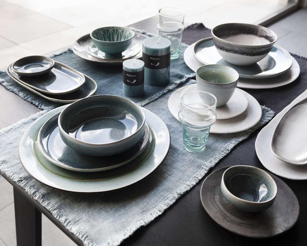 4 Assiettes Plates En Céramique Esprit De Cuisine - Résistantes, Made In France, Bleu Moucheté