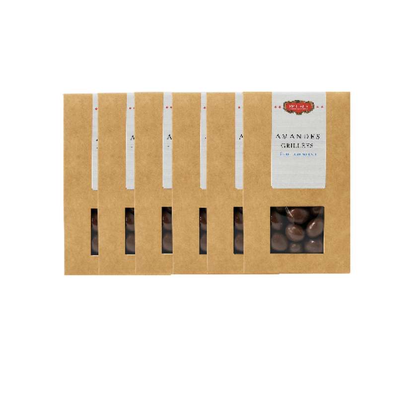 Lot de 5 Amandes grillées, enrobées de chocolat au lait et vernies, Eric Bur (100 g)