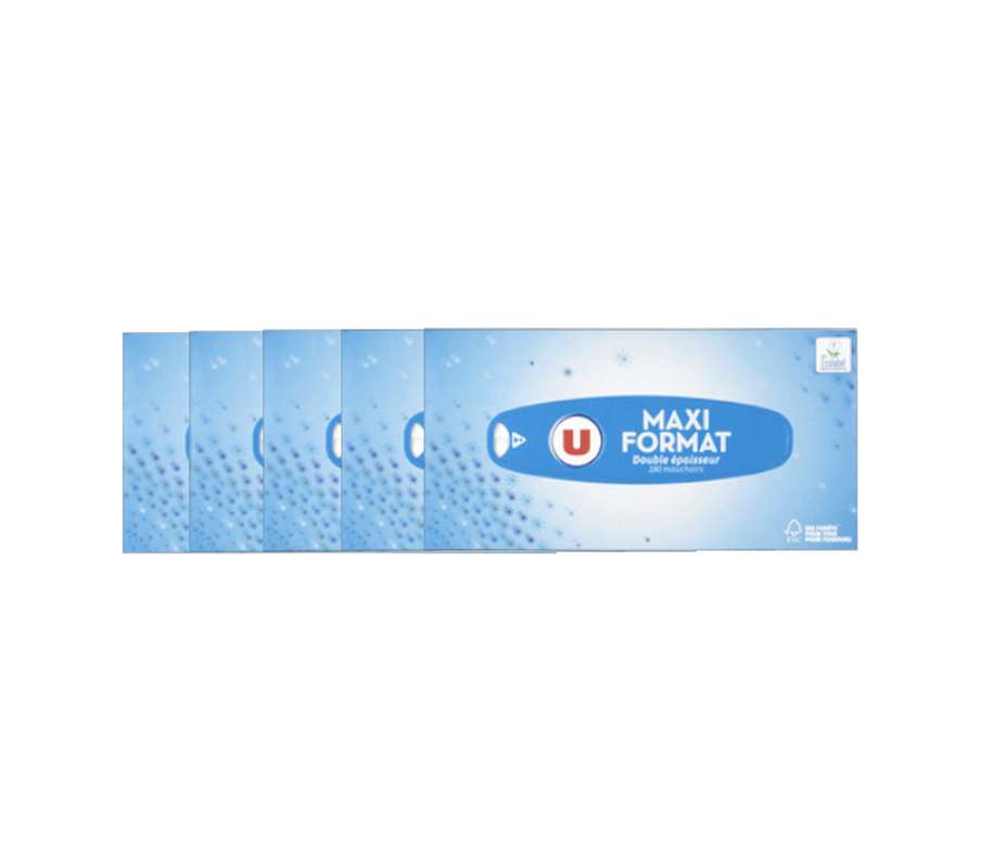 Lot de 5 x Boîte de mouchoirs double épaisseur maxi format, U (180)