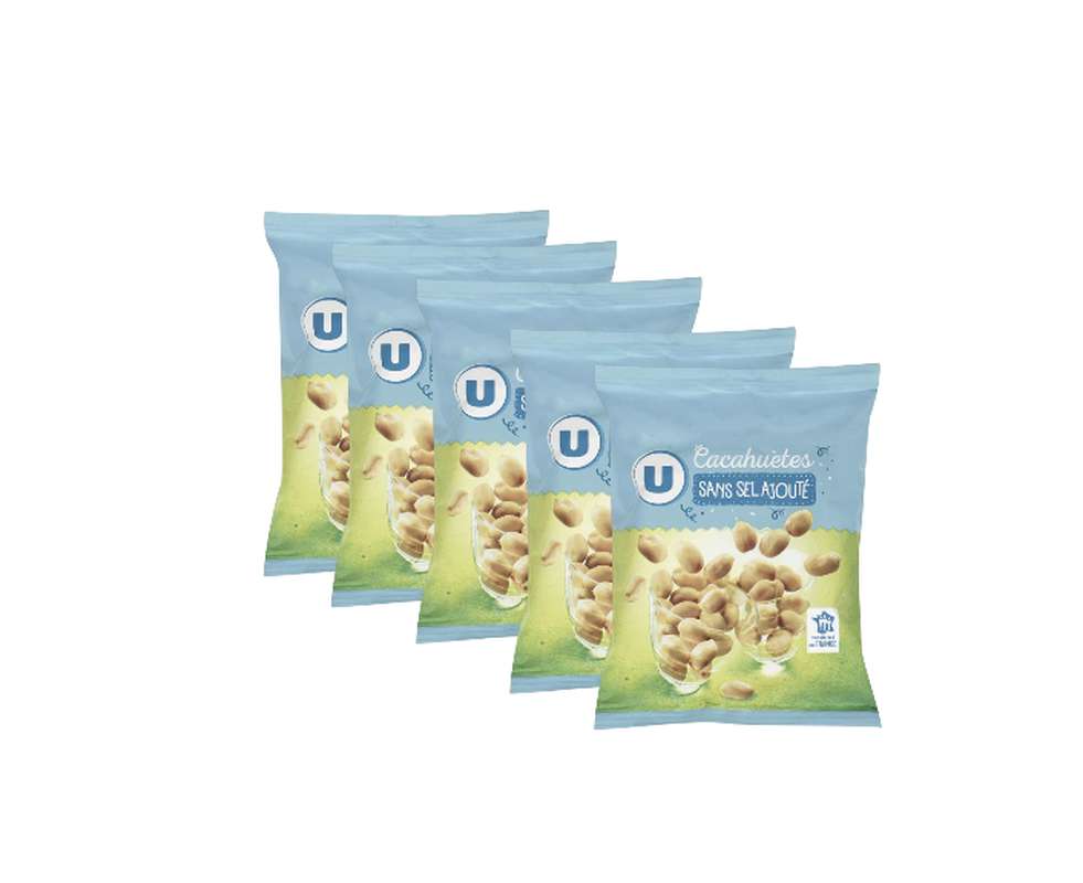 Lot de 5 x Cacahuètes grillées sans sel ajouté, U (150 g)