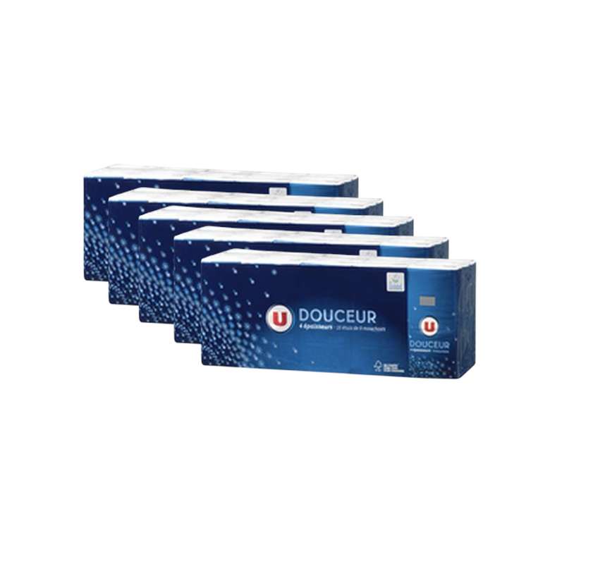 Lot de 5 x Mouchoirs de poche classiques 4 épaisseurs, U (x 15 étuis de 9 mouchoirs)