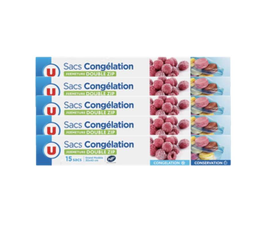 Lot de 5 x Sacs congélation fermeture double zip - grande taille, U (x 15)