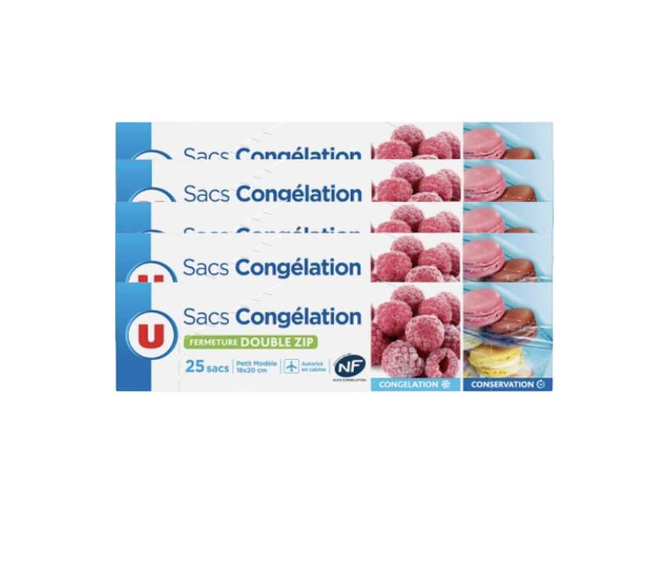 Lot de 5 x Sacs congélation fermeture double zip - petite taille, U (x 25)