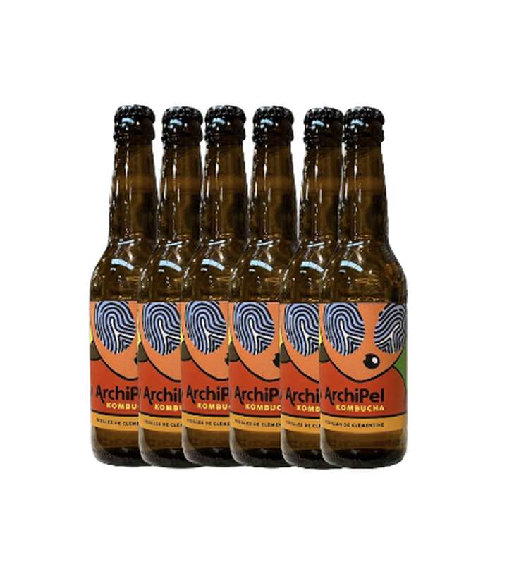 Lot de 6 Kombucha feuilles de clémentine BIO, Archipel (33 cl)