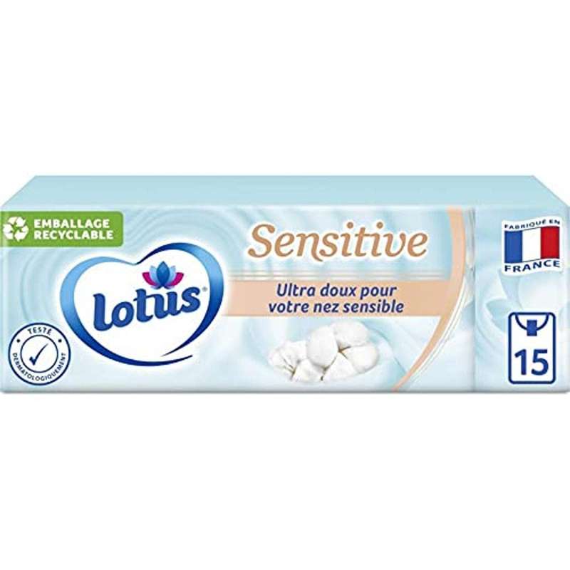 Mouchoirs Sensitive, Lotus (x 15 étuis)