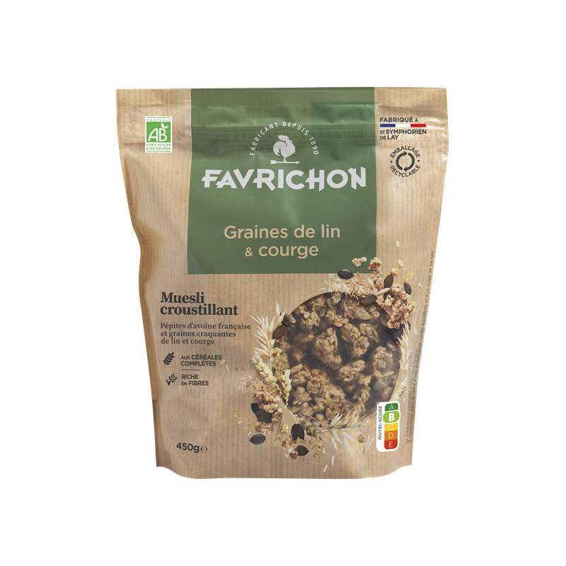 Muesli croustillant graines de lin et courge BIO, Favrichon (450 g)