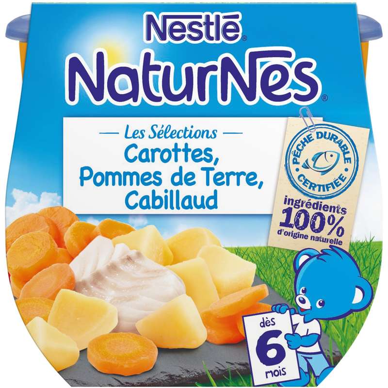 Les Selections Carottes Pdt Cabillaud Des 6 Mois Naturnes Nestle 2 X 0 G Bam Courses Vos Courses Livrees En 15 Minutes