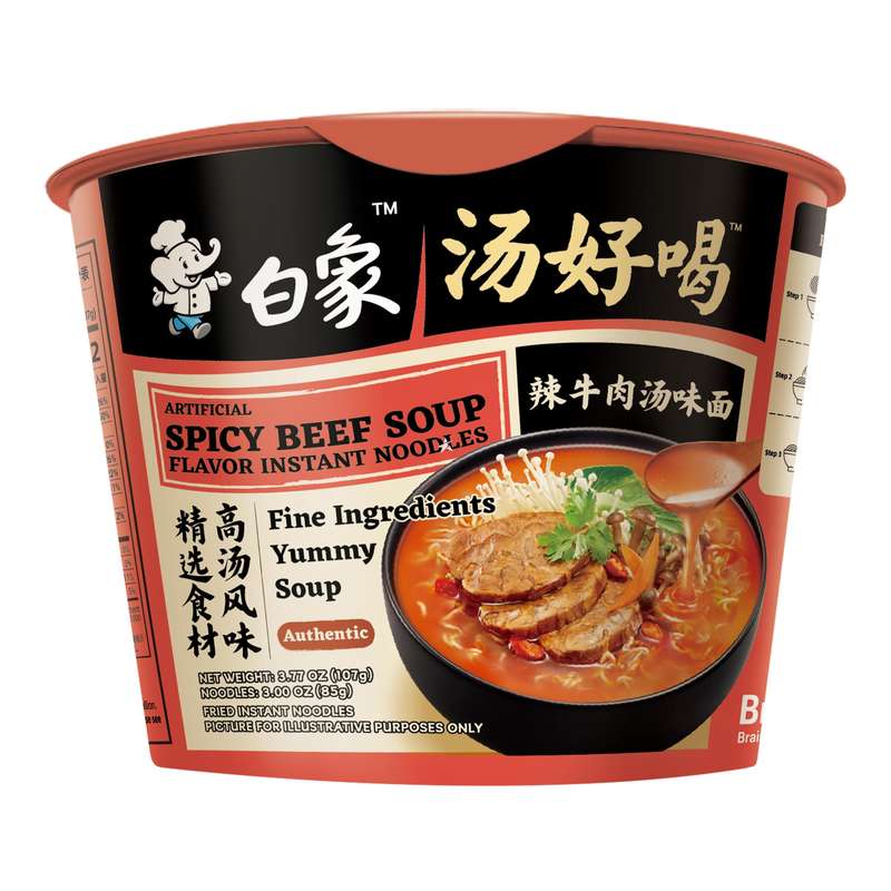 Nouilles instantanées soupe au bœuf épicée, BaiXiang (107 g)