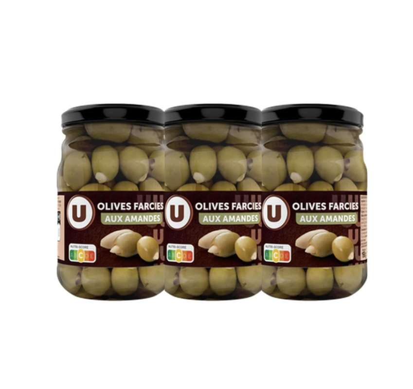 Lot de 3 x Olives farcies aux amandes, U (120 g)