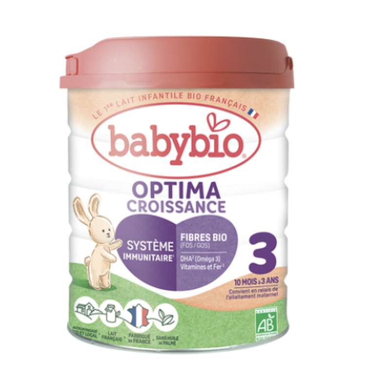 Optima 3 lait de croissance en poudre formule fibres & bifidus au lait de vache français BIO - dès 10 mois, Babybio (800 g)