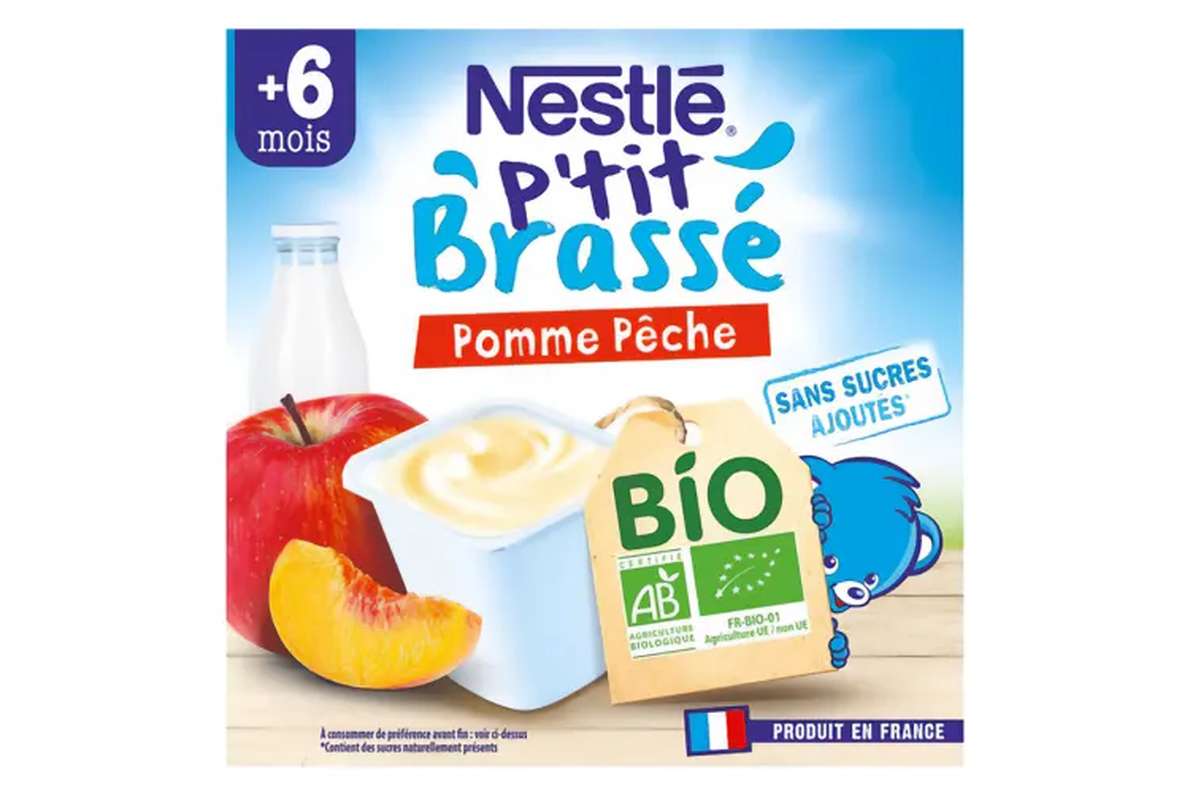 P'tit brassé Pomme pêche - dès 6 mois BIO, Nestlé (4 x 90 g) | La Belle ...