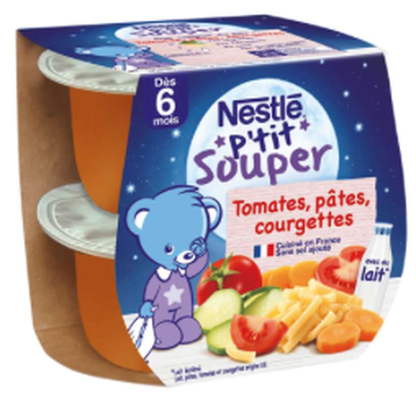 P'tit Souper bols pour bébé tomate, pâte et courgette - dès 6 mois, Nestlé (2 x 200 g)