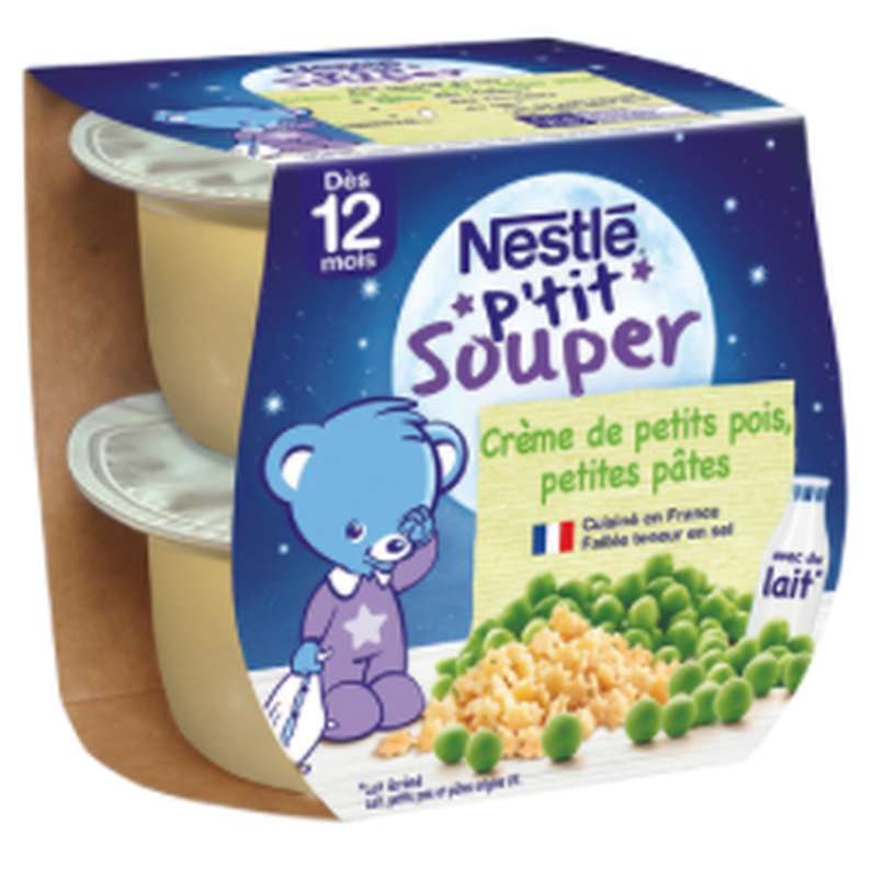 P'tit souper crème de petits pois/petites pâtes - dès 12 mois, Nestlé (2 x 200 g)