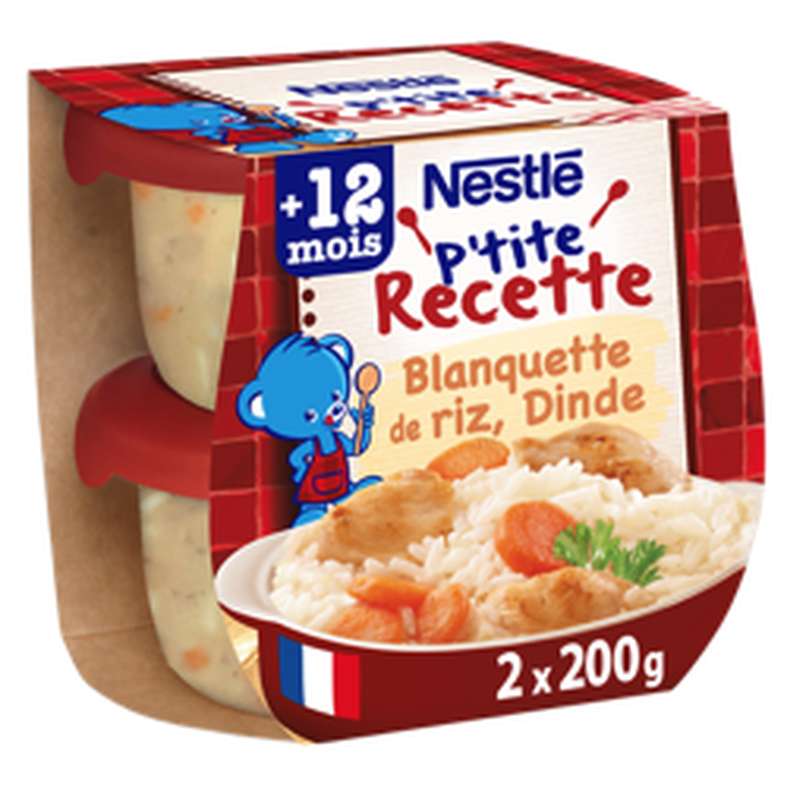 P'tite Recette bols blanquette de riz dinde - dès 12 mois, Nestlé (2 x 200 g)