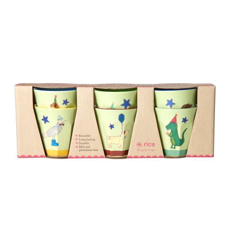 Pack de 6 verres mélamine Animals Green - Small, Rice (2 verres manquants)