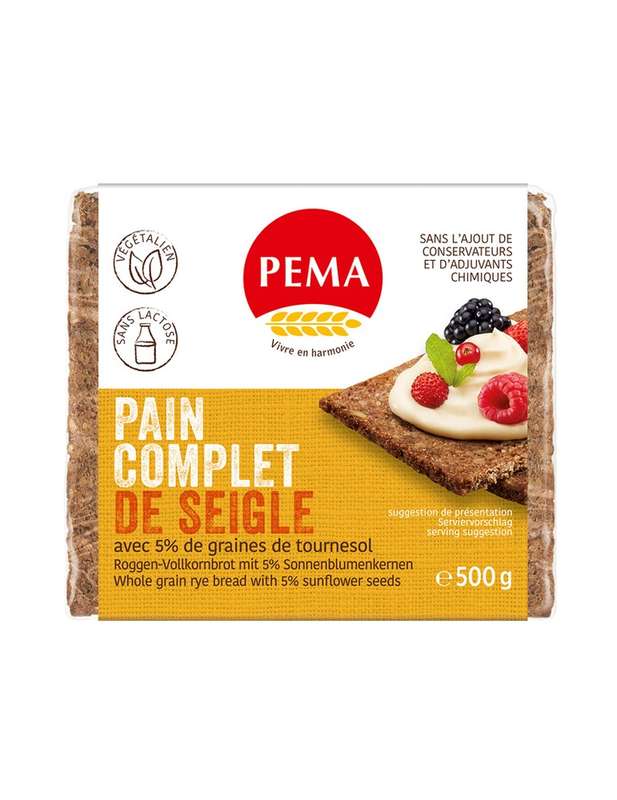 Pain complet de seigle avec 5% de graines de tournesol, Pema (500 g)
