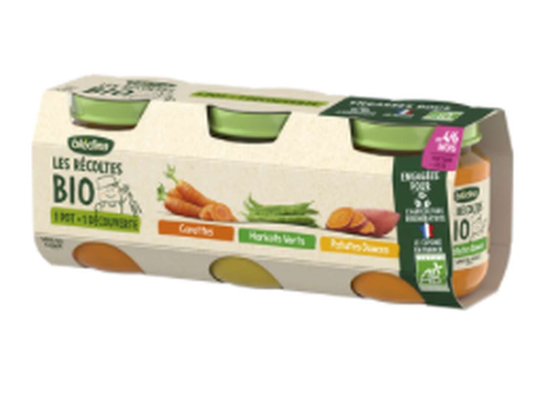 Petits pots carotte, haricots vert et patate douce Les Récoltes Bio - dès 4/6 mois, Blédina (3 x 130 g)