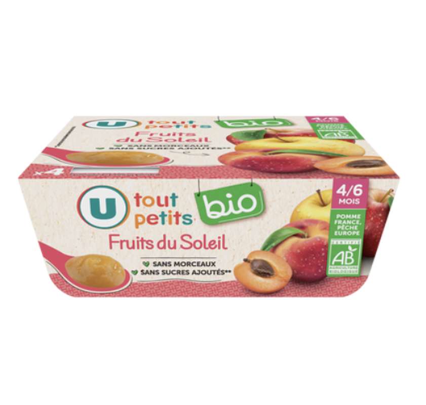 Petits pots dessert aux fruits du soleil BIO - dès 4/6 mois, U Tout Petits (4 x 100 g)