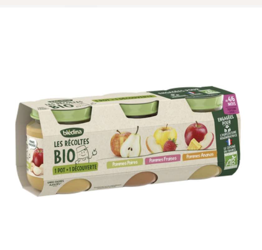 Petits pots purée de fruits Les Récoltes BIO - dès 4/6 mois, Blédina  (3 x 130 g)