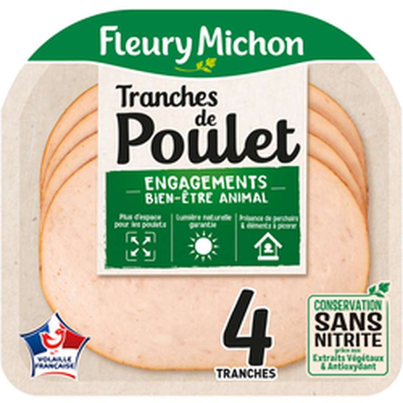 Tranches de poulet engagement "bien être animal", Fleury Michon  (130 g)