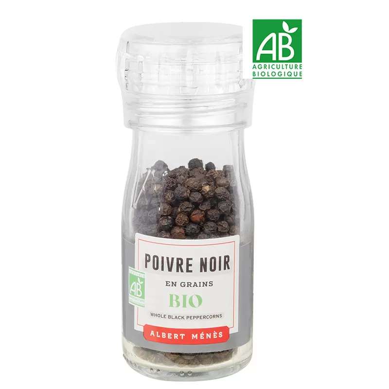 Poivre noir en grains - moulin BIO, Albert Ménès (40 g)