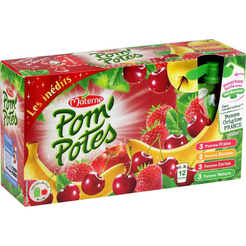 Pom'Potes Les Inédits pomme nature, cerise, banane, fraise, Materne (12