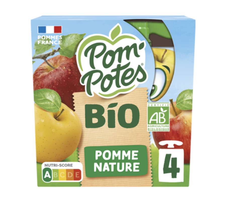 Pom'Potes pomme sans sucres ajoutés BIO, Materne (4 x 90 g)