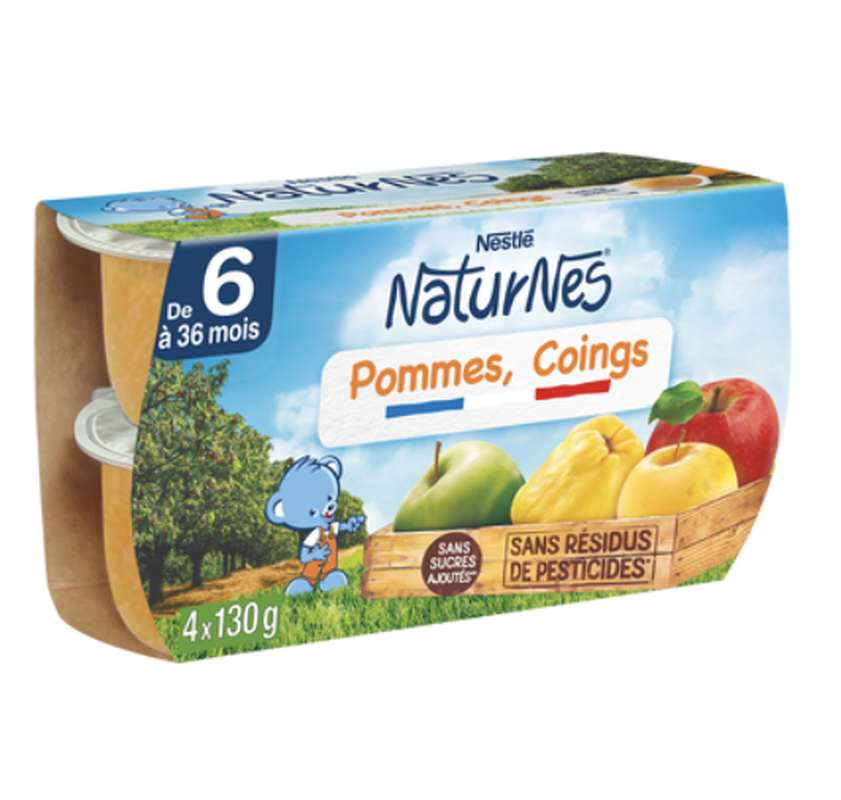 Pommes, coings 100% fruits - dès 4/6 mois, Naturnes Nestlé (4 x 130 g)