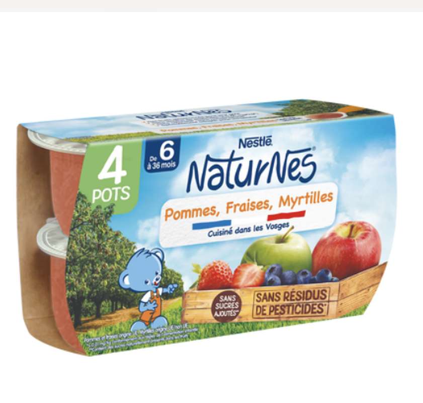 Pommes, fraises, myrtilles 100% fruits - dès 6 mois, Naturnes Nestlé (4 x 130 g)
