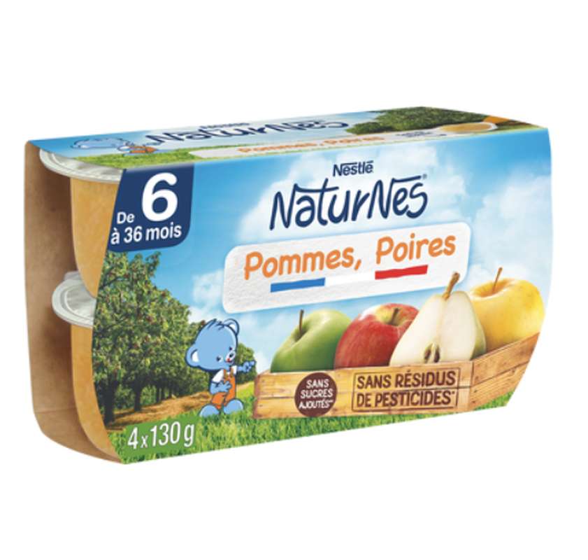 Pommes, poires 100% fruits - dès 4/6 mois, Naturnes Nestlé (4 x 130 g)