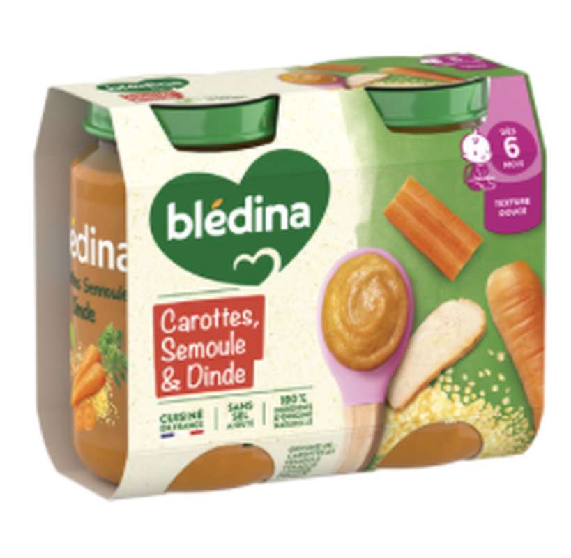 Pot salés carottes semoule dinde - dès 6 mois, Blédina (2 x 200 g)