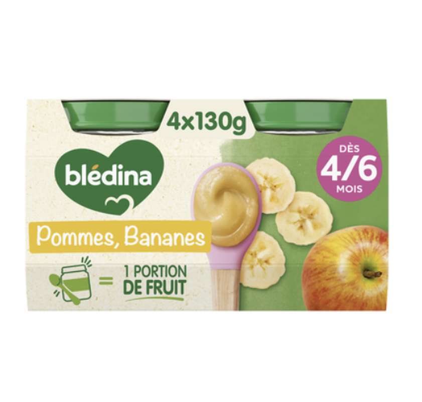 Pots fruits pommes bananes - dès 4/6 mois, Blédina  (4 x 130 g)
