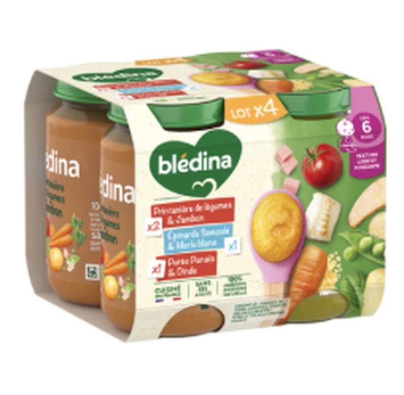 Pots salés 2 printanières de légumes jambon, 1 épinard semoule merlu blanc, 1 panais de dinde - dès 6 mois, Blédina (4 x 200 g)