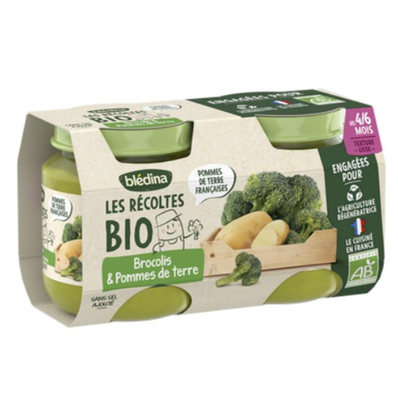 Pots salés brocolis, pommes de terre Les Récoltes Bio - dès 4/6 mois, Blédina (2 x 130 g)