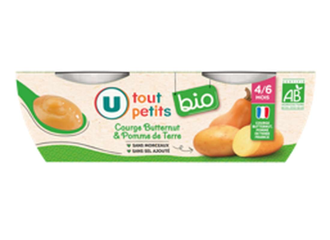Pots salés courges, butternut, pommes de terre BIO - dès 4/6 mois,  U Tout Petits  (2 x 120 g)