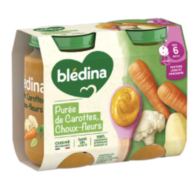 Pots salés purée de carottes choux-fleurs - dès 6 mois, Blédina (2 x 200 g)