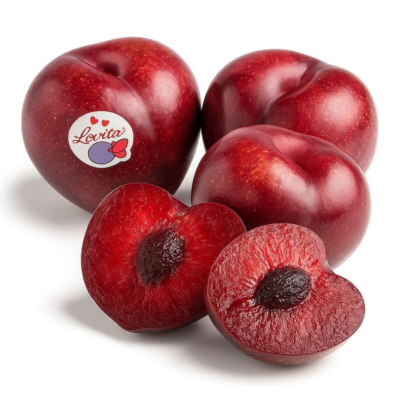 Lot de 4 prunes rouge forme coeur "lovita" (calibre moyen), France