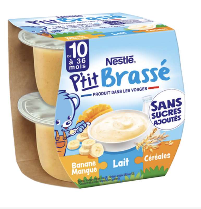 Desserts lactés 3 en 1 banane et mangue - dès 10 mois, Nestlé  (2 x 115 g)
