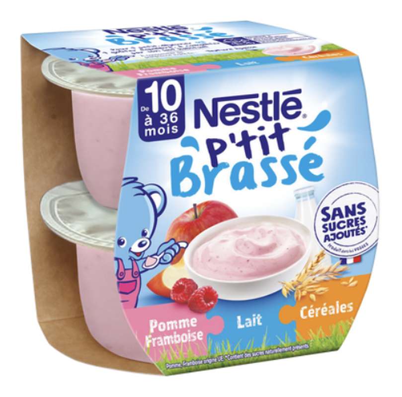 Desserts lactés 3 en 1 pomme framboise - dès 10 mois, Nestlé   (2 x 115 g)