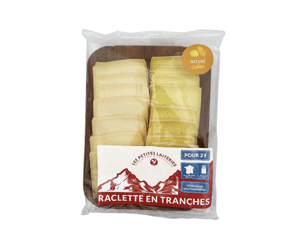 Assortiment de 3 fromages à raclette au lait cru tranchés - Nature, fumé et  Morbier