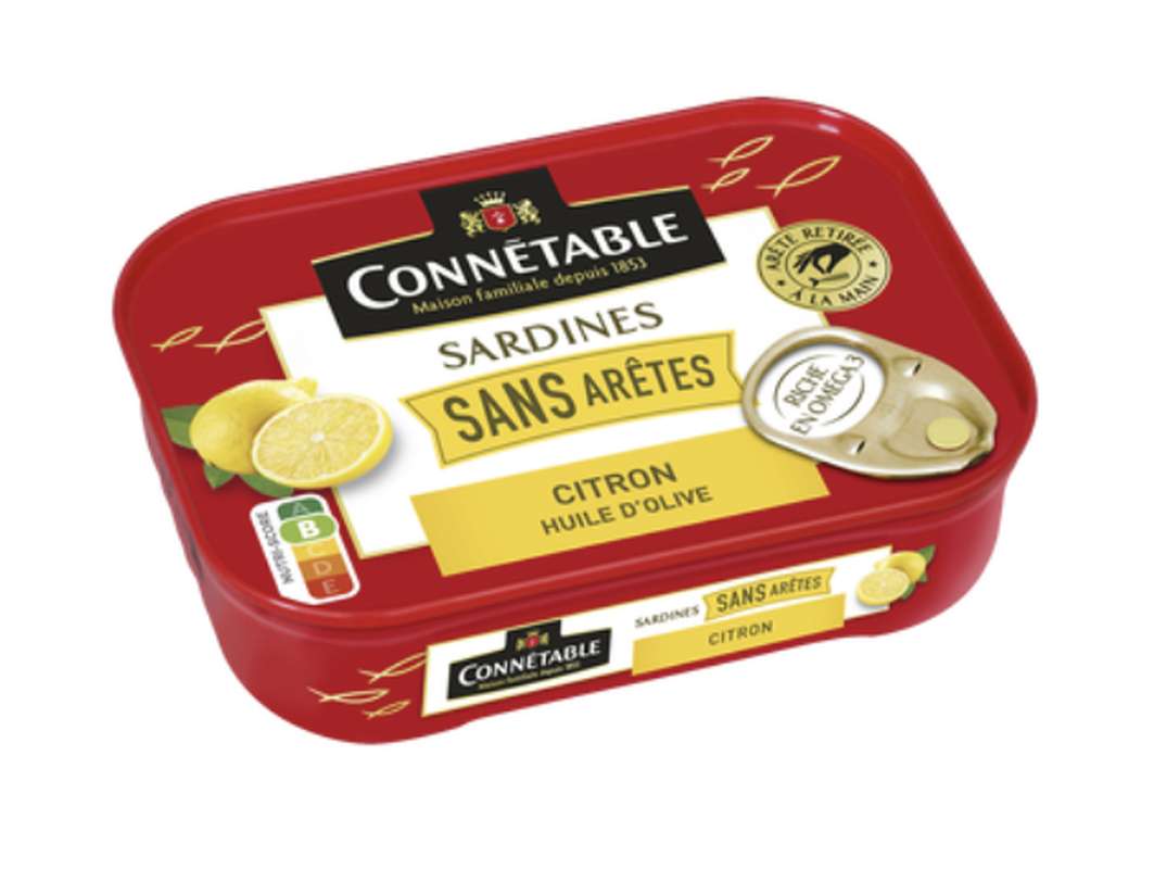 Sardines sans arêtes à l'huile d'olive et citron, Connetable (140 g)