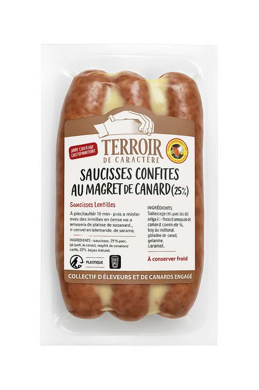 Saucisses de canard confites avec 25% de magret, Panache des Landes (x 4, 300 - 400 g)