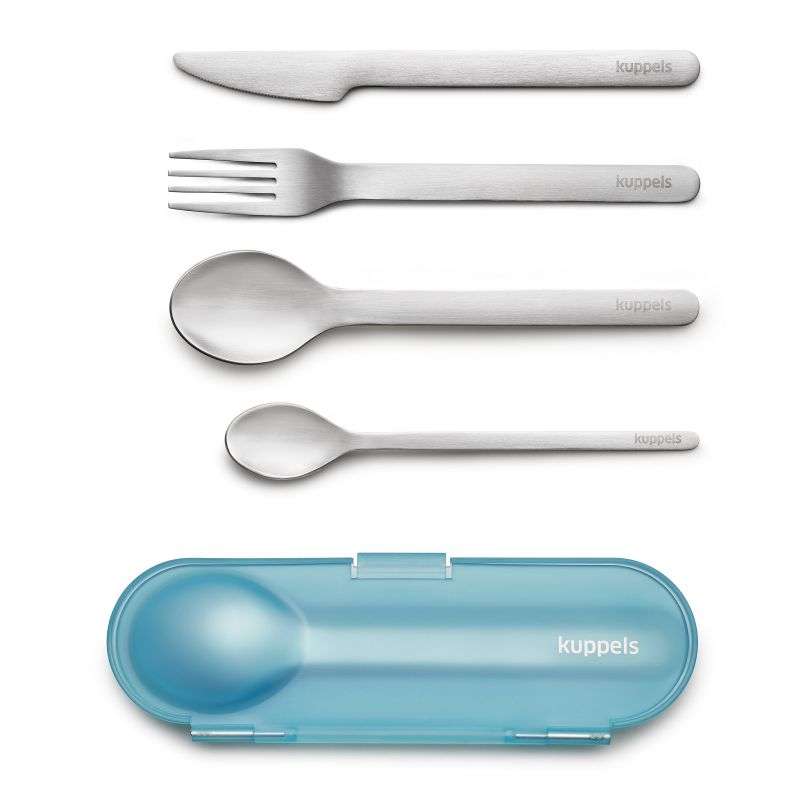 Ensemble 4 Couverts Inox Avec étui Portable | Fourchette, Couteau, Cuillère, Cuillère à Café | Pour Pique-nique, Bureau, Voyage