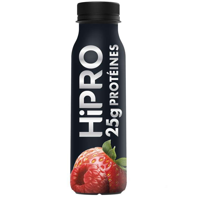 Lot de 2 Spécialités laitière à boire protéinée saveur fraise - framboise, Hipro (2 x 300 g)